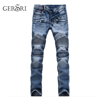 

Gersri Men Casual Biker Denim Jeans Stretch Denim Pants Solid Slim Fit Jeans Male Street Skinny Pant Vintage Youth Jeans