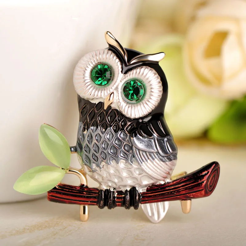 Blucome Fashion Big Eyes Owl Shape Brooch Enamel Gold Color Parrots Brooches Women Kids Suit Coat Bag Accessories Scarf Buckles