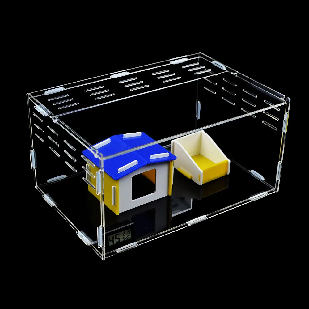Cube Acrylic Reptile Terrarium with Colorful Plastic Trian gle House Toy For Spiders gecko Lizard small pets Free shipping | Дом и сад