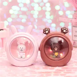 Светодиодный смолы мультфильм кролик медведь Звездная ночь свет прикроватные лампы для маленьких детей Desktop декоративное ночное