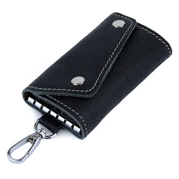 

Fashion Brown Women Men Genuine Leather Keychain Holder Ring Car Key Pouch Wallet Housekeeper Mini Card Bag for Business Male