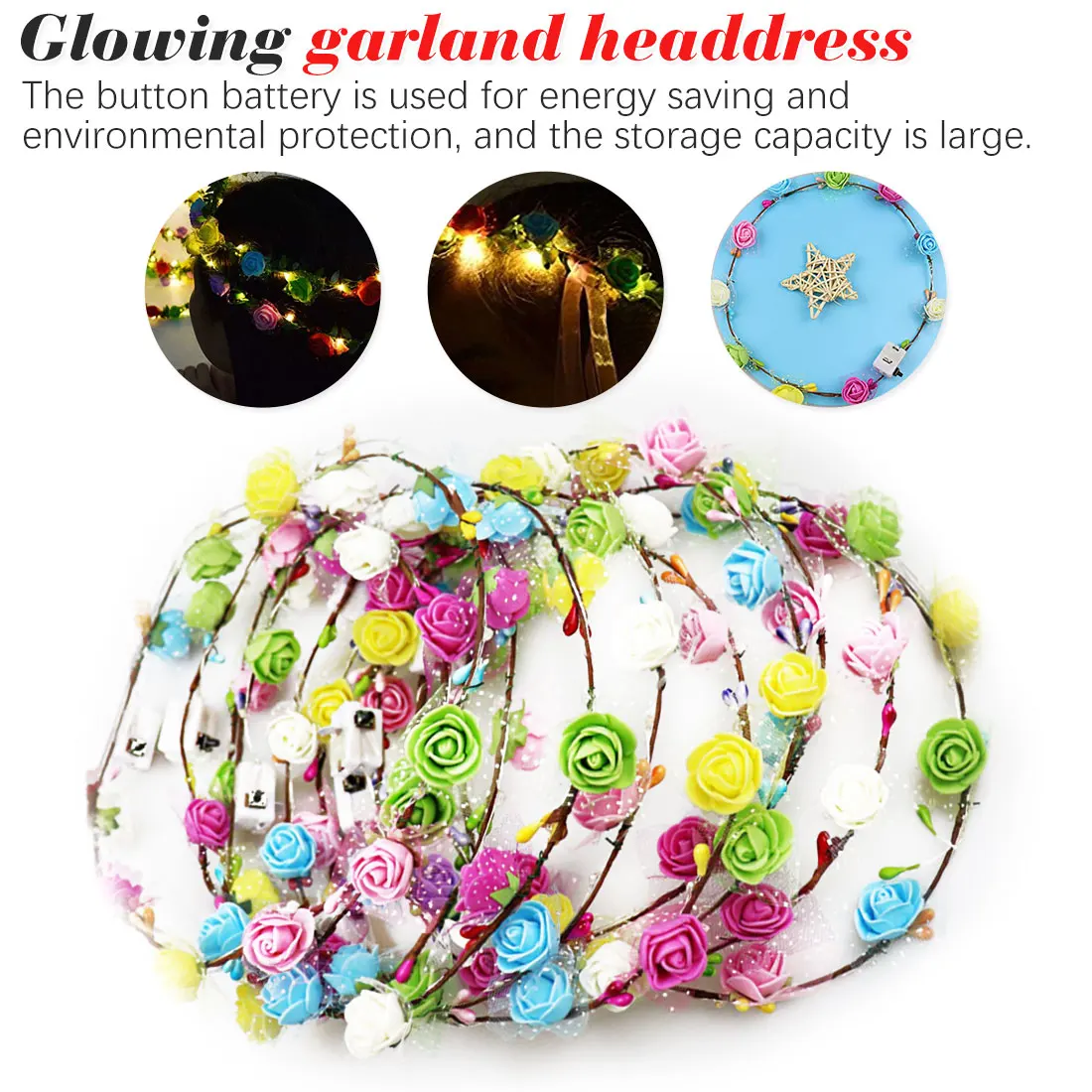 

Glowing Garland Wedding Party Flower Headband LED Light Christmas Wreath Decoration Hair Garlands Hairband Plastic Garland