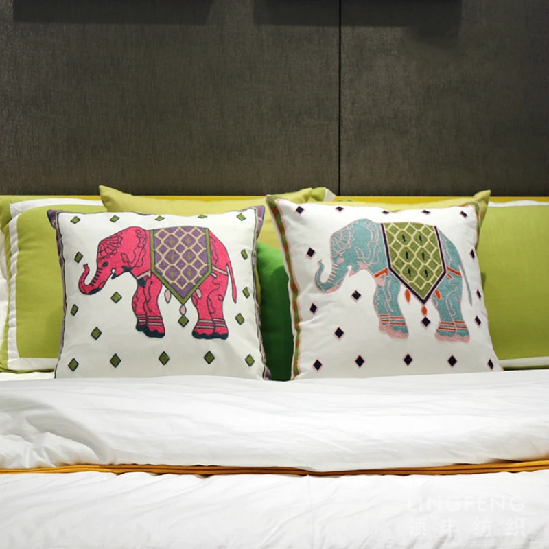 

Vintage Elephant Embroidery Pillow Case Newest Throw Pillow Cover Square Home Decorative Cute Animal Cushion Cover For Children
