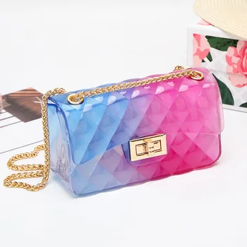 

Women Jelly Bag Rainbow Candy Color Crossbody Chain Bag PVC Clear Transparent Girl Ladies Messenger Shoulder Bags Summer Mini