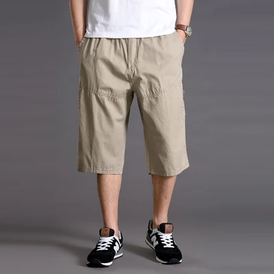 Новое поступление мужской супер большой свободный комбинезон хлопок впитывающие пот летние модные шорты плюс размер XL 2XL 3XL 4XL 5XL 6XL - Цвет: khaki
