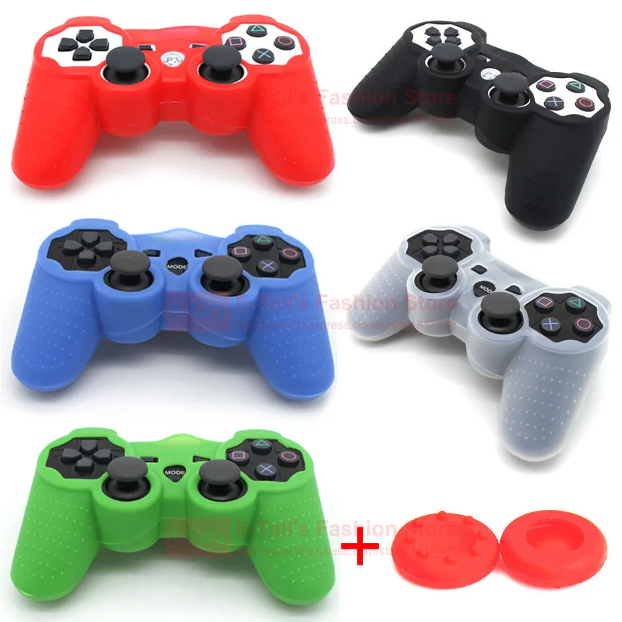 

Soft Silicone Rubber Skin Cover Protective Gel Case for PS3 Controller Grip Cover + 2pcs Thumbstick JoyStick Silicone Caps