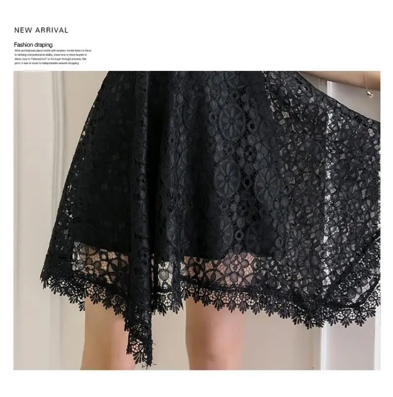 2018 New Hollow out lace dress women elegant spaghetti strap white lace sling dress vintage sleeveless black crochet dresses