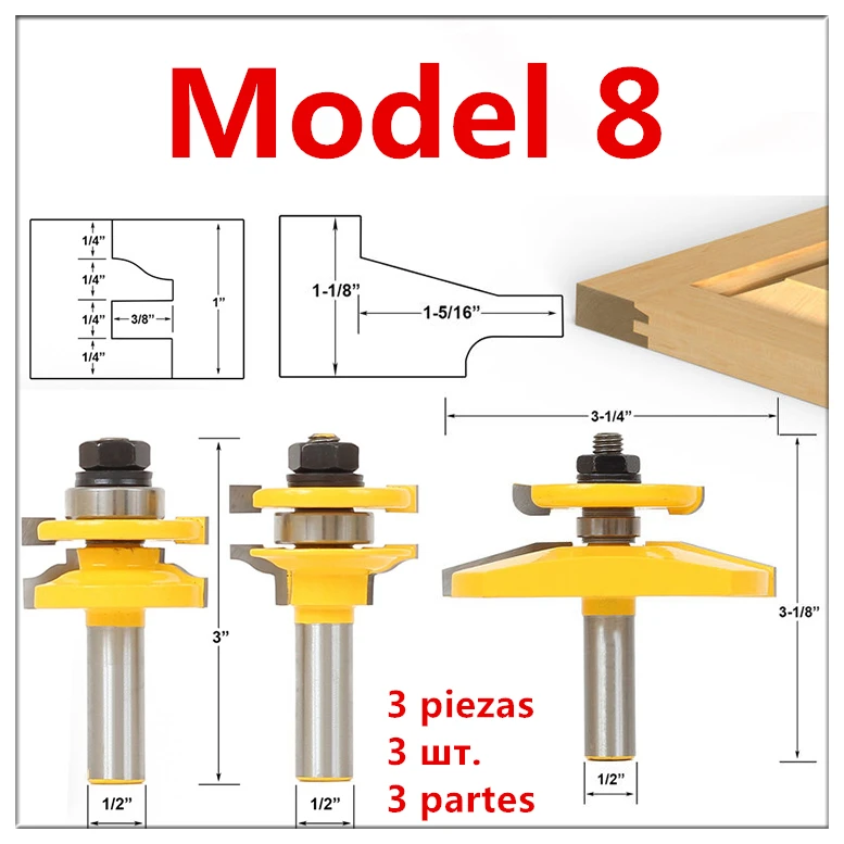 Дверь шкафа рельсы Stile Фрезерный резак Carbid деревообрабатывающий маршрутизатор бит Деревянный инструмент пол головоломки ножи панель рейзер клей Соединение - Длина режущей кромки: Model 8
