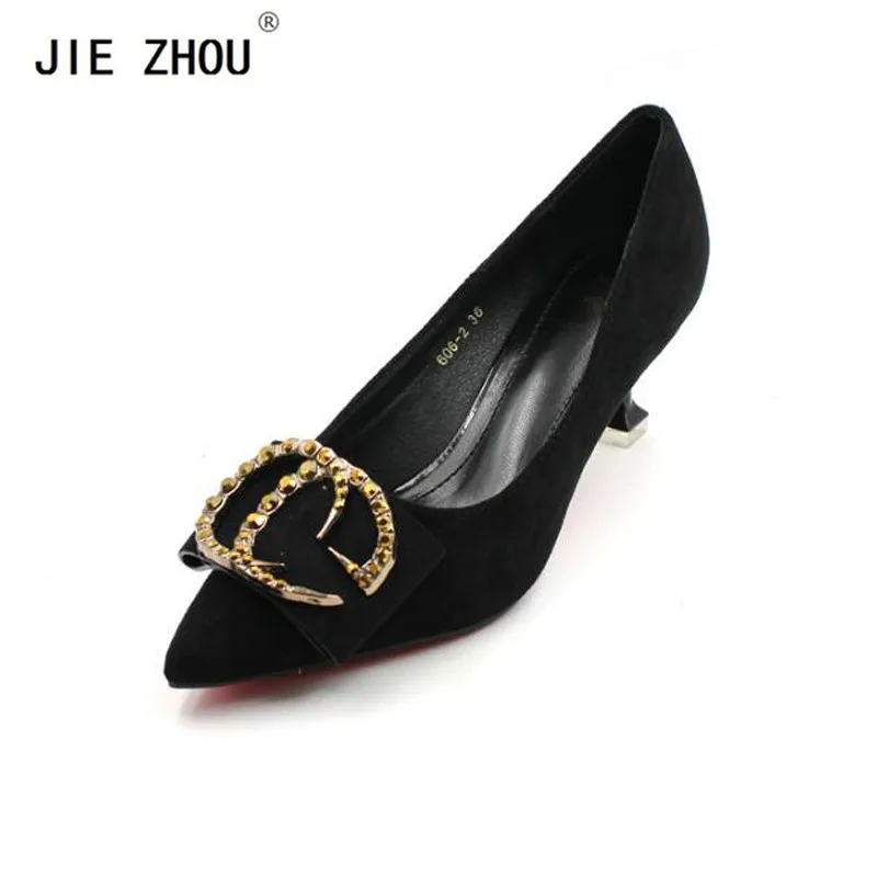 Black Casual Heels Women Pumps Shoes Lady Pointed Toe Flock Sexy High Heels 6CM Wedding Party Thin Heels Shoes zapatos de mujer 