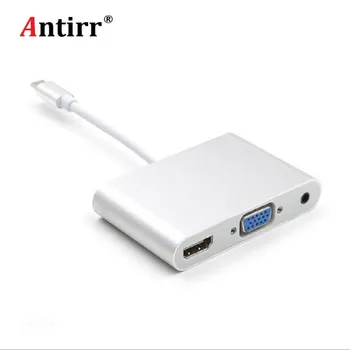 

3 in 1 USB 3.1 Type C to HDMI+VGA+3.5mm Audio Female Adapter Aluminium 1080P Video Switcher For Macbook Computer Laptop