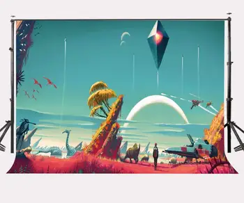 

7x5ft Magic Cartoon Picture Backdrop Space Exploration Theme Game Photography Background No Man's Sky Game Poster Photo Props