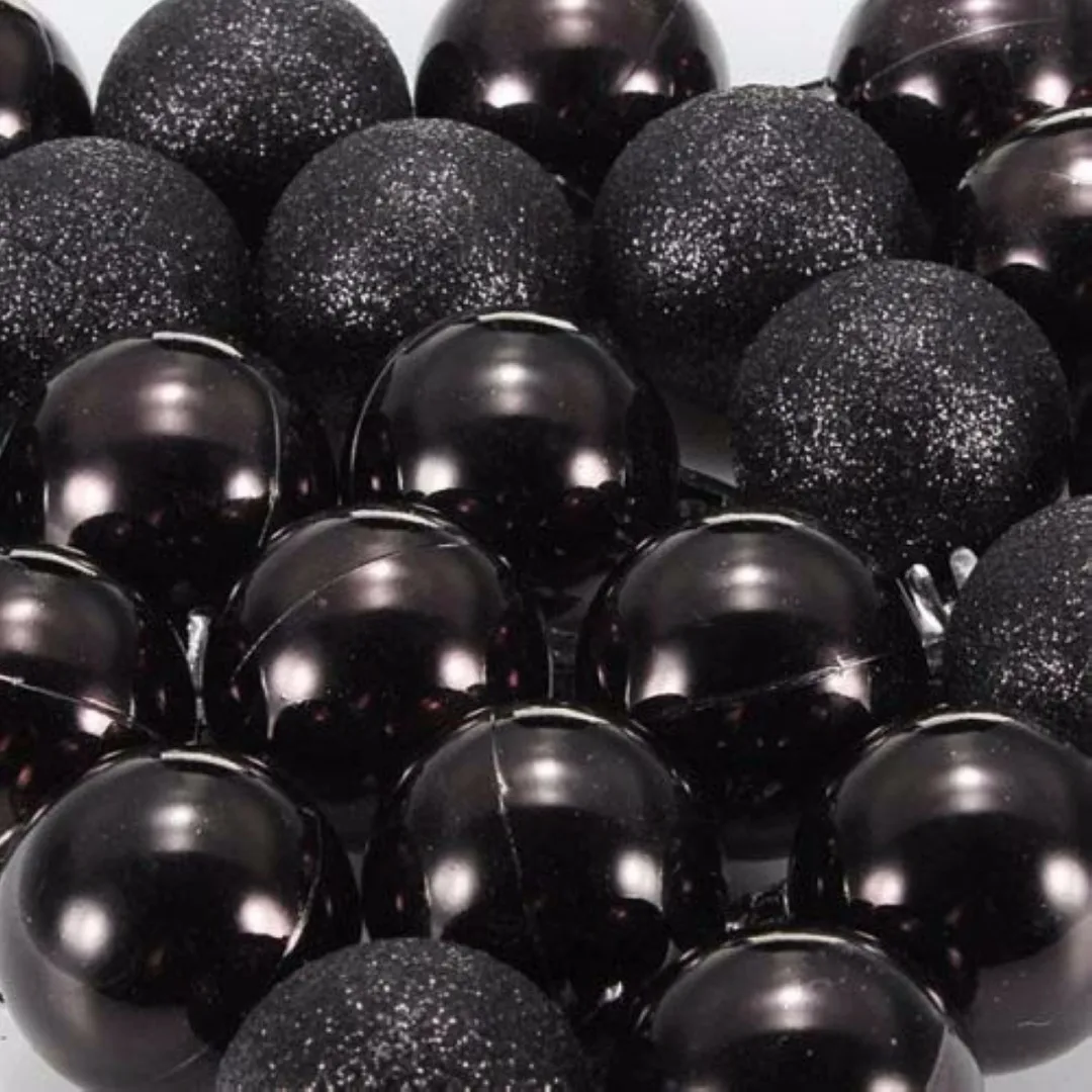 24Pcs DIY Christmas Baubles Tree Plain Glitter XMAS Ornament Ball Decoration Black
