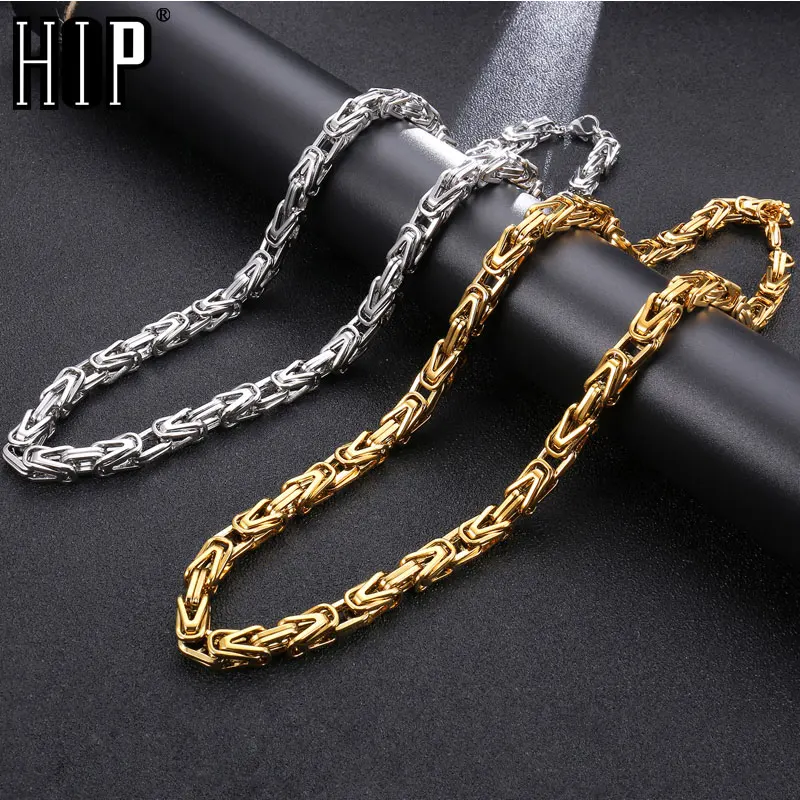 

HIP Hop Width 8mm Stainless Steel Gold Silver Byzantine Link Chain Necklace 316L Stainless For Men Jewelry Dropshipping