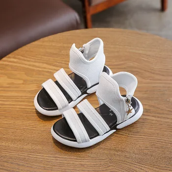 

AFDSWG boys shoes summer White flat bottom girl sport sandals black kids beach shoes girls leather sandals