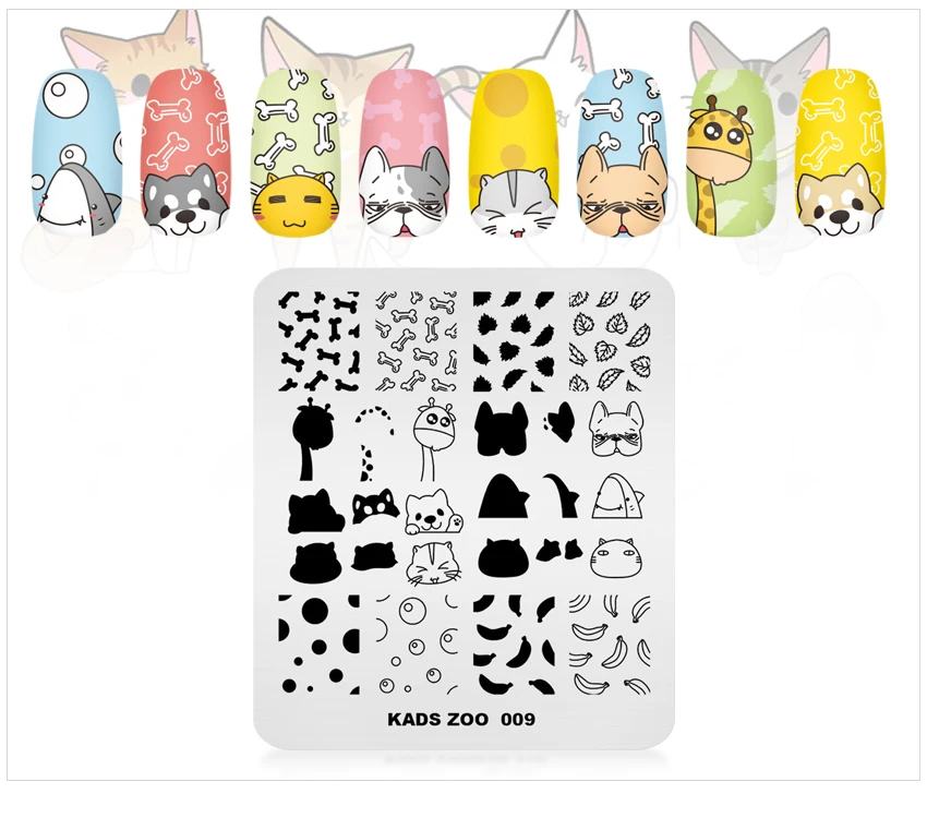 Серия «зоопарк» крошечный олень кошка собака изображения пластины для штамповки ногтей шаблонные штампы пластины принтер трафареты печати штамп маникюр