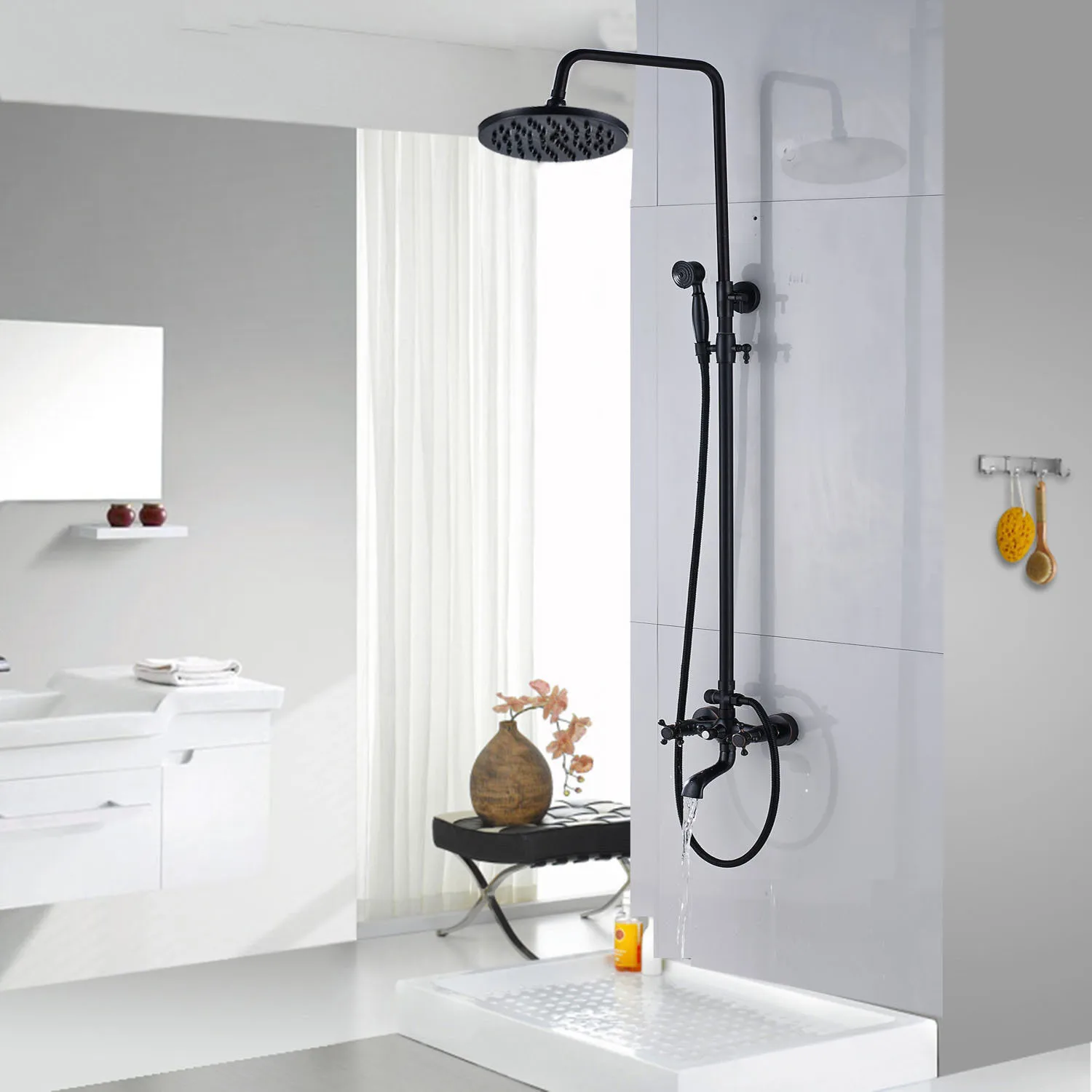 Shower Faucets Oil Rubbed Bronze Bathroom Rainfall Shower Faucet Set Mixer Tap With Hand Sprayer Wall Mounted ZD227