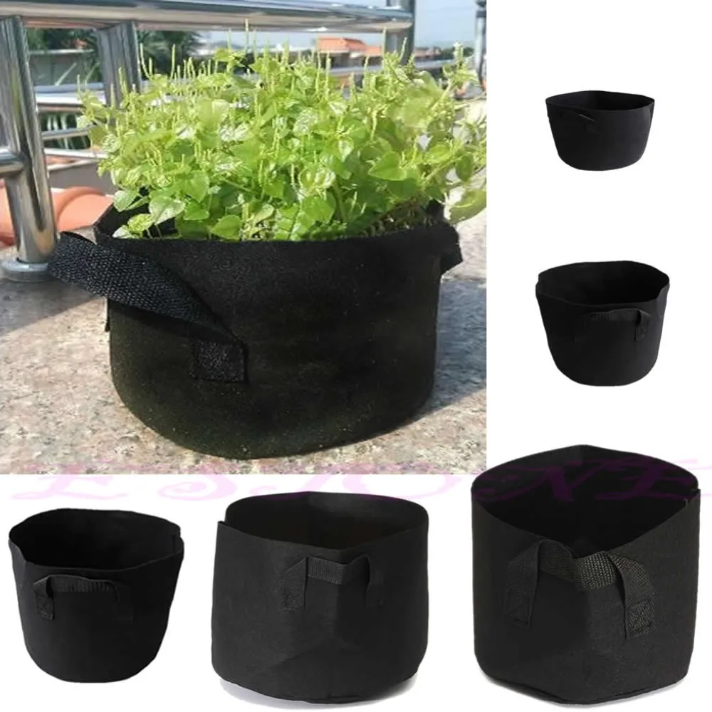 Black Fabric Pots Plant Pouch Round Aeration Pot Container Vegetable Grow Bag HU 