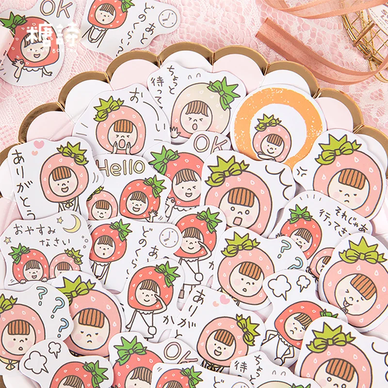 

45 pcs/lot Cute cartoon Strawberry girl mini paper sticker DIY decoration sticker for album scrapbooking label sticker