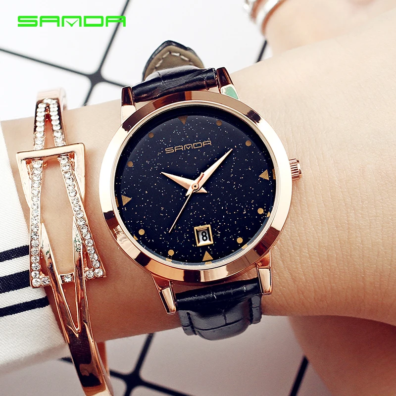 

Sanda 2017 New Women Fashion Wrist Watch Lady Dress Wristwatches Quartz Clocks Women Leather Strap Watches Relogio Feminino
