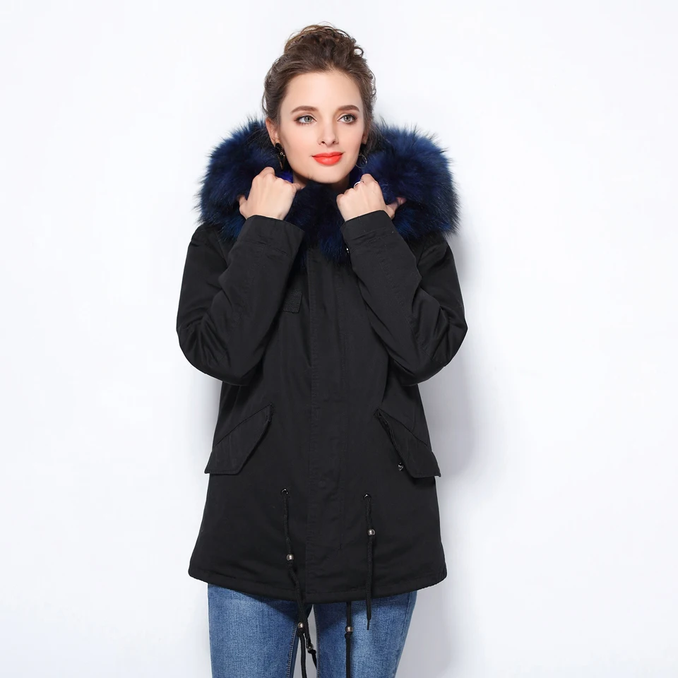 Furlove зимняя куртка, женская обувь большой енота меха с капюшоном пальто парки верхняя одежда Съемная подкладка модный бренд DHL