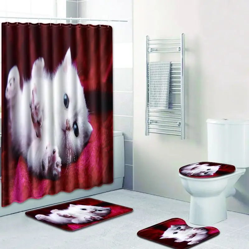 Zeegle коврик с рисунком кошки для ванная комната, Туалет набор ковриков 4 шт. с душевой занавеской из микрофибры дверные туалетные коврики ковер Нескользящие коврики