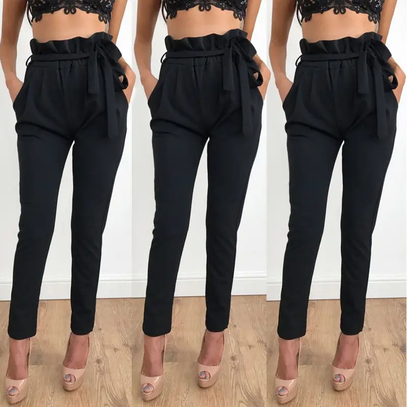 

2017 NEW Women High Waist Slim Skinny Leggings Stretchy Bow Belt Drawstring Pants Jeggings Pencil Trousers