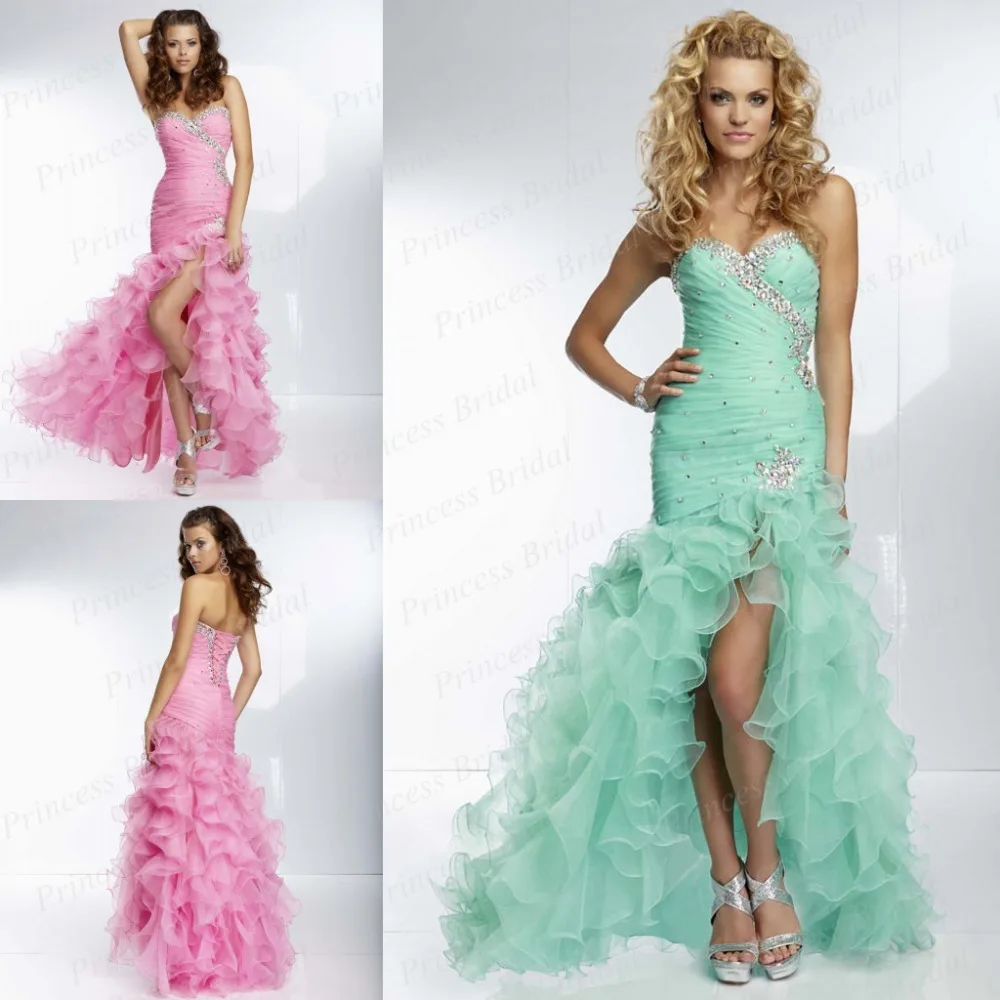 

Free Shipping Charming Trumpet Sweetheart Front Open Floor Length Ruffle Organza Corset Mermaid Prom Dress With Beadings PA9504
