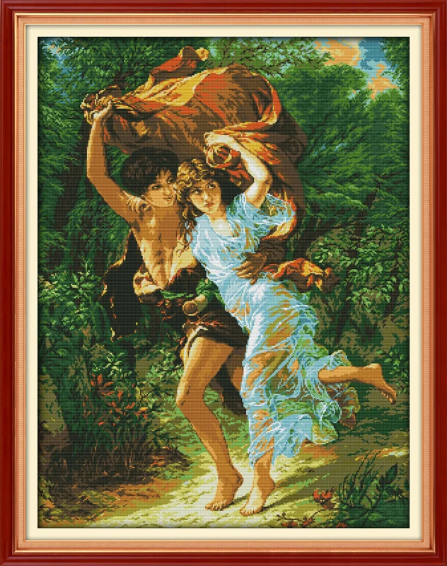 

Raining lovers Counted 11CT Printed 14CT DMC Cross Stitch Set DIY Chinese Cotton Cross-stitch Kit Embroidery Needlework