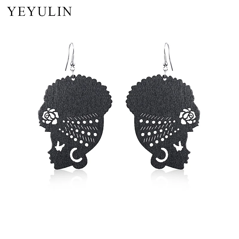 

New Design African Head Femme Wrap Turban Shaped Wooden Earrings For Women Ear Jewelry Gift
