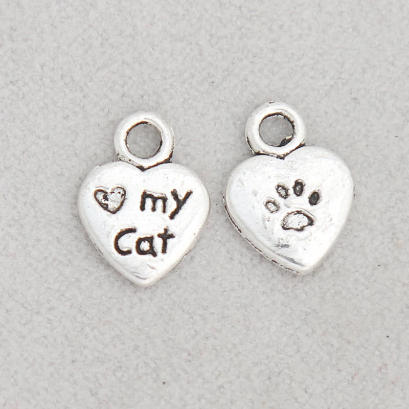 Модные подвески RAINXTAR в форме сердца из сплава с надписью Love My Cat для детей 8*12 мм 200