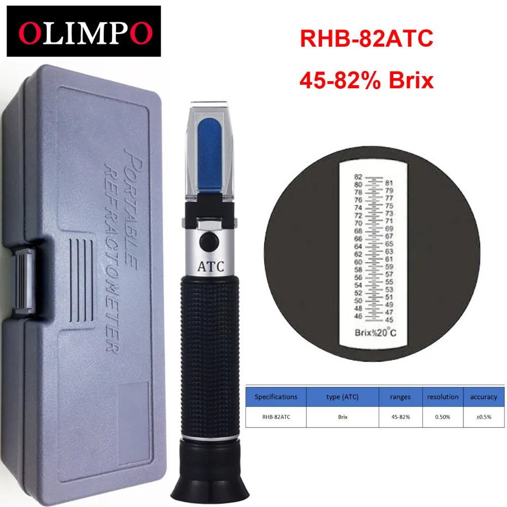 

olimpo 45-82% Brix Meter Hand-held Refractometer RHB-82ATC For Wide scale sugar food fruit honey syrup jelly jam