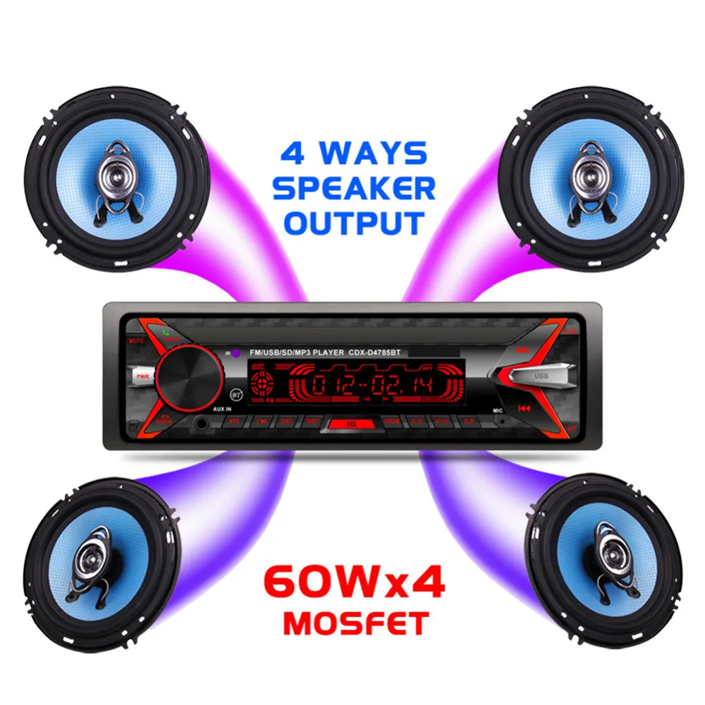 Bluetooth Audio Stereo 60WX4 12V In-dash 1 Din FM Aux Input Receiver USB MMC Remote Control USB / SD / MMC Card Reader