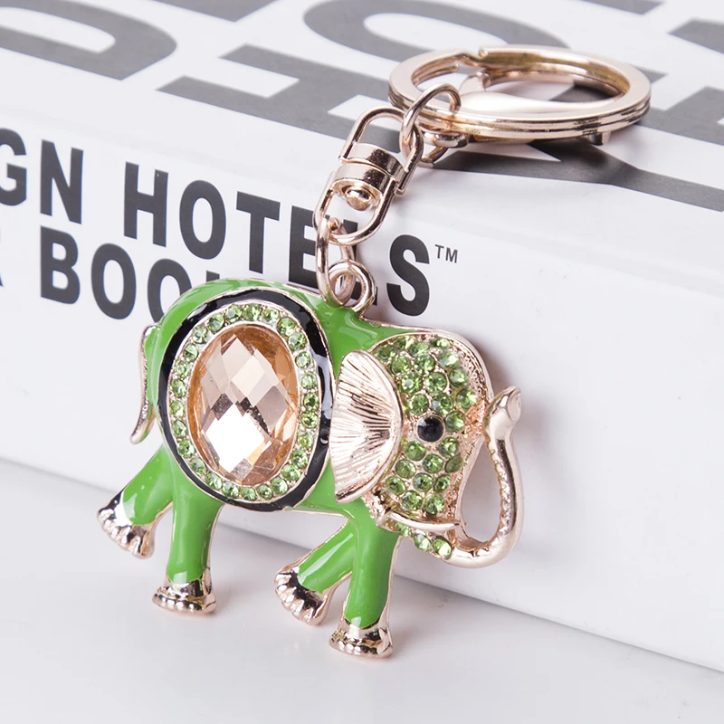 

Cute cute elephant keychain gift Exquisite animal models 6 colors full color crystal key chain gifts Women's satchel pendant acc