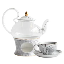 Креативный стиль мраморный керамический стеклянный цветочный чайник Набор послеобеденного чая набор травяной чай чашка с свечей нагревательная база