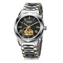 2017 Top Fashion New Mechanical Man Clock Black Tungsten Watchband Japan Movement Waterproof Skeleton Automatic Mans Watches