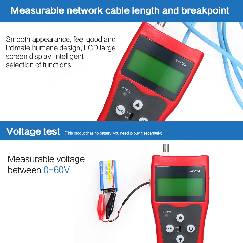 NF-308 RJ11 RJ45 сетевой кабель мониторинга тестер ЖК провод дефектоскоп LAN Сетевой коаксиальный BNC USB