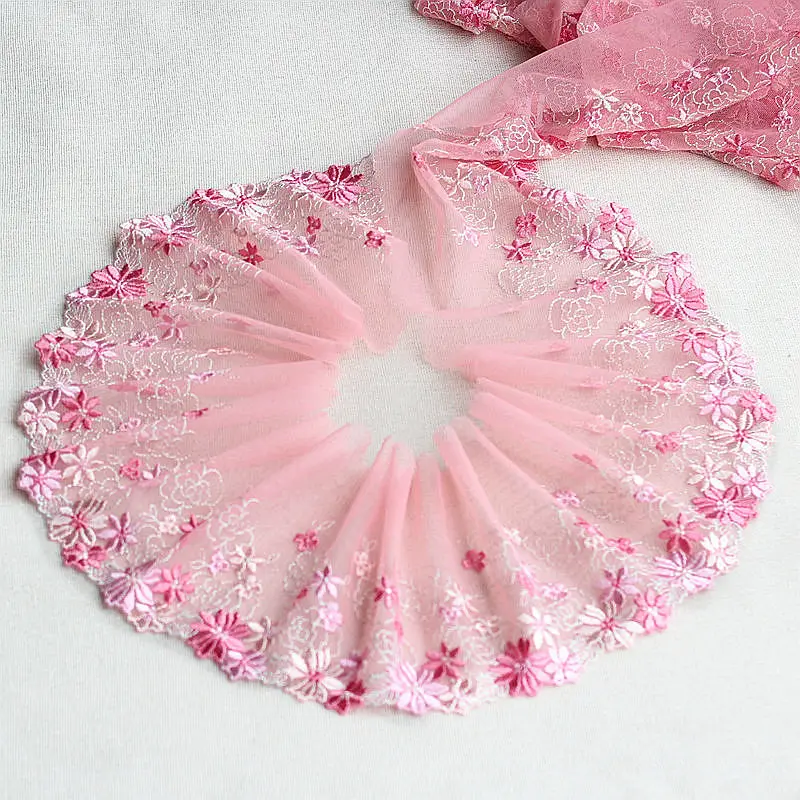 Mlaey 2y/lot Exquisite Embroidered Lace Trim, Pink Lace Fabric ,quality