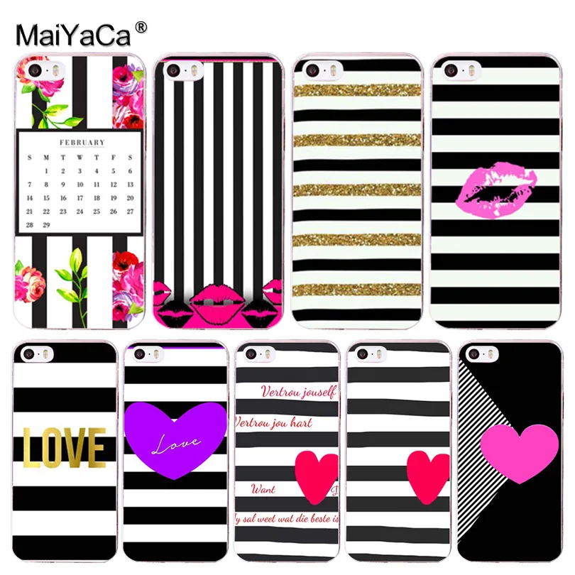 

MaiYaCa Black and white strips with heart Painted Cell Phone Case for Apple iPhone 8 7 6 6S Plus X 5 5S SE 5C 4 4S Cover