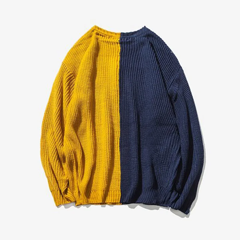 New Color Block Patchwork Knit Sweaters Mens 2018 Hip Hop Winter Casual Pullover Sweater Male Fashion Loose Long Sleeve Sweaters