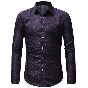 

Brand 2018 Fashion Male Shirt Long-Sleeves Tops Classic Geometric Graphic Printing Mens Dress Shirts Slim Men Shirt
