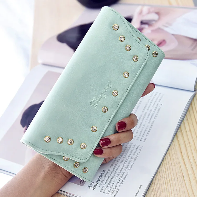 Hot Sale High Quality PU Leather Women Rivet font b Wallets b font Card Holders Billeteras