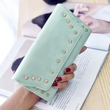 Hot Sale High Quality PU Leather Women Rivet font b Wallets b font Card Holders Billeteras