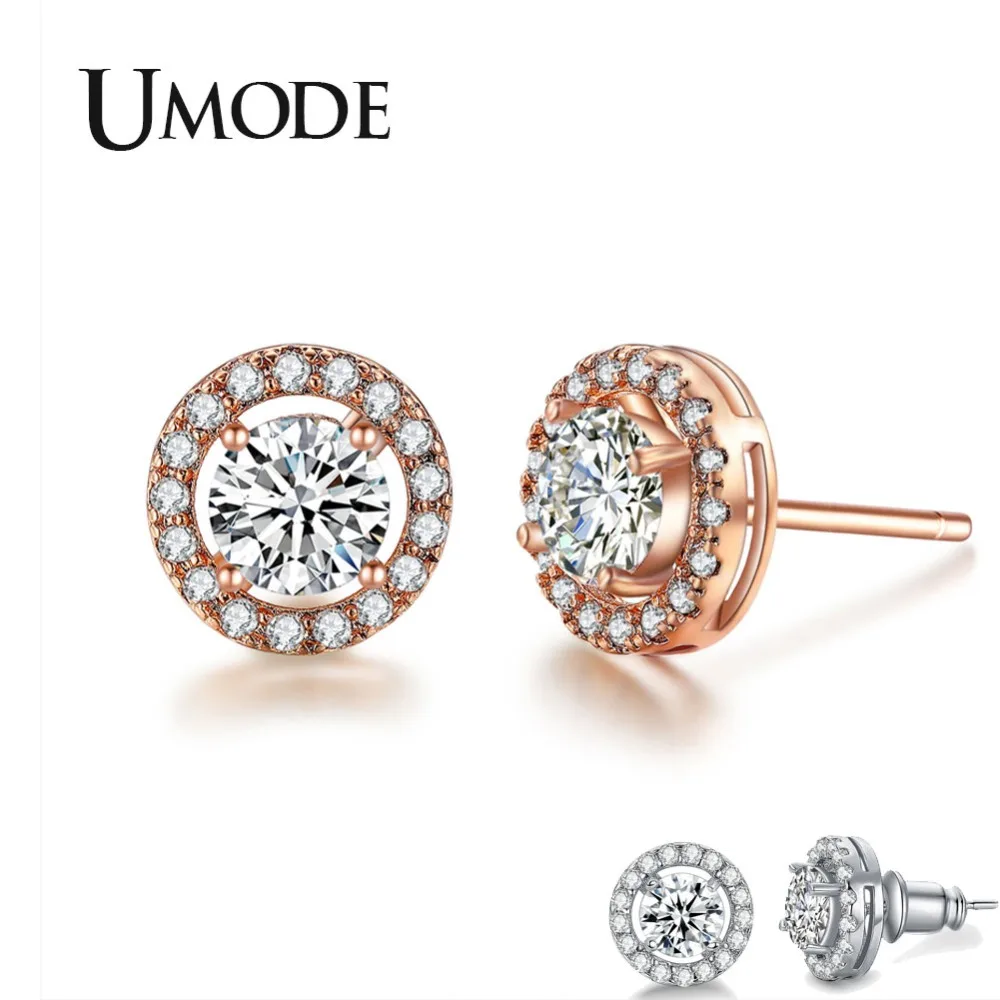 Женские серьги гвоздики с фианитами UMODE модные вечерние кристаллами ювелирные
