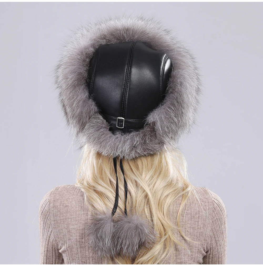 New Style Fashin Girl Genuine Fox Fur Hat Warm Soft Natural Fox Fur Bomber Caps Lady Luxurious Quality Real Fox Fur Hats