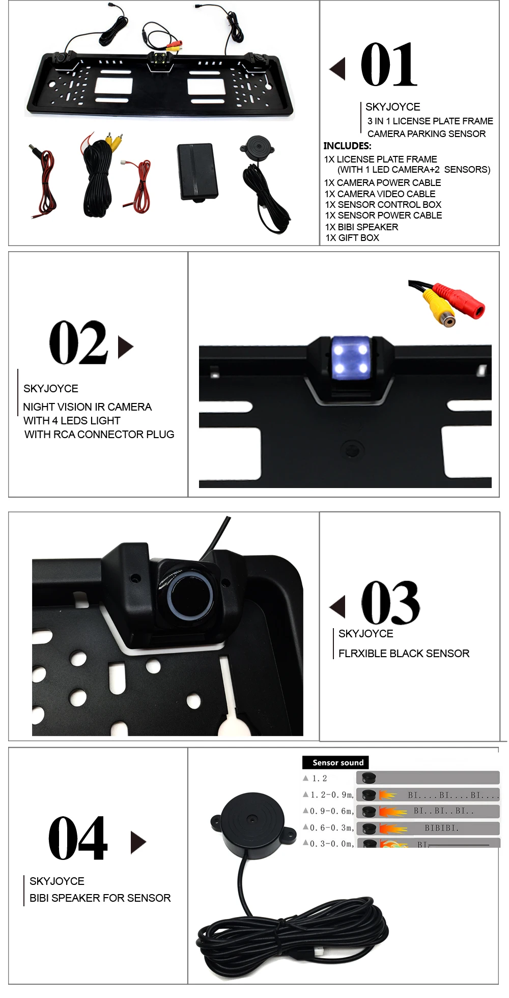 Auto Rear View Camera EU European Car License plate frame camera CCD HD night vision Parking reverse Camera with 2 radar sensors (8)