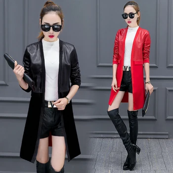 

2017 Autumn Korean Fashion Women Trench Long Coat Lady Outfit Red Black Patchwork Size S-XXL Plus Size Casual Clothing Top