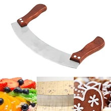 Рокер для пиццы из нержавеющей стали, нож для приготовления пищи, кухонный сервировочный слайсер, инструмент с двойными деревянными ручками, режущие инструменты, аксессуары