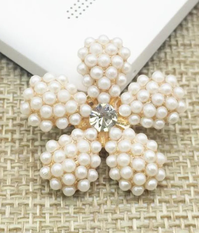 26 MM 10Pcs/Lot Pearl Flower Rhinestone Button Craft DIY Embellishments