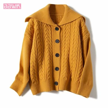 

Chic New Twist Wild Long-sleeved Single-breasted Women's Sweater 2019 Winter Korean V-neck Female Sweater Solid Color