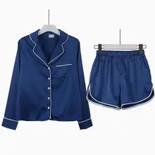 Модный женский пижамный комплект, блузка, рубашка+ шорты, нижнее белье, одежда для сна, повседневный модный свободный костюм с длинными рукавами